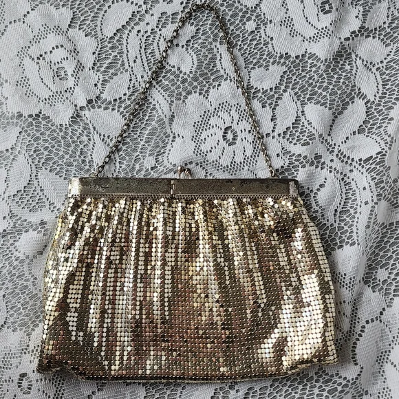 Vintage 1950s Whiting & Davis Gold Mesh Evening Bag Style 2908 Made in USA